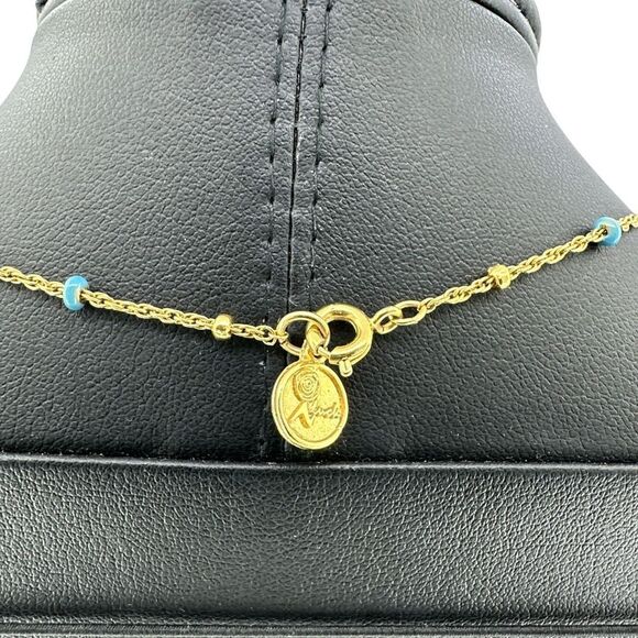 Hamsa Pendant with Evil Eye Dangle Bead Dainty Necklace Gold Plated Chain 17.5" - Picture 3 of 7